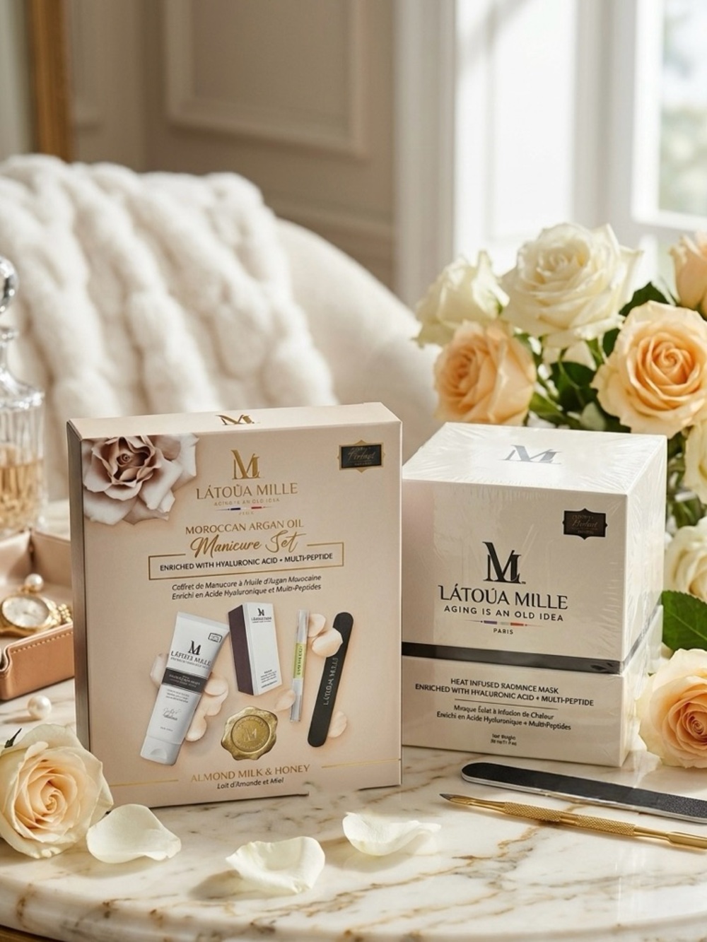 L'ATOUA MILLE Moroccan Argan Oil Manicure Set & Heat Infused Radiance Mask - Picture 1 of 4